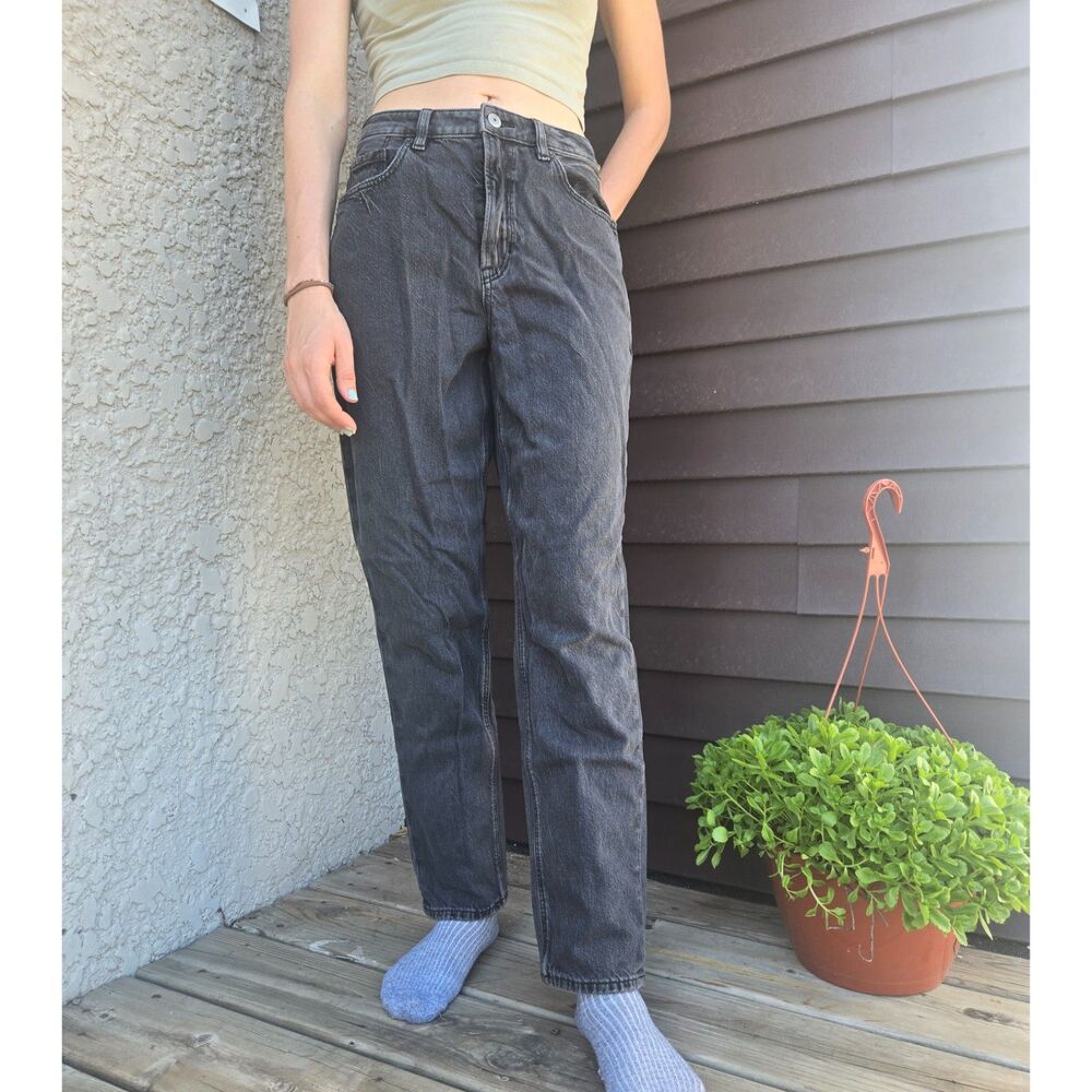 Women's American Eagle Rigid Super High Rise Straight Denim Black Jeans Pants 6